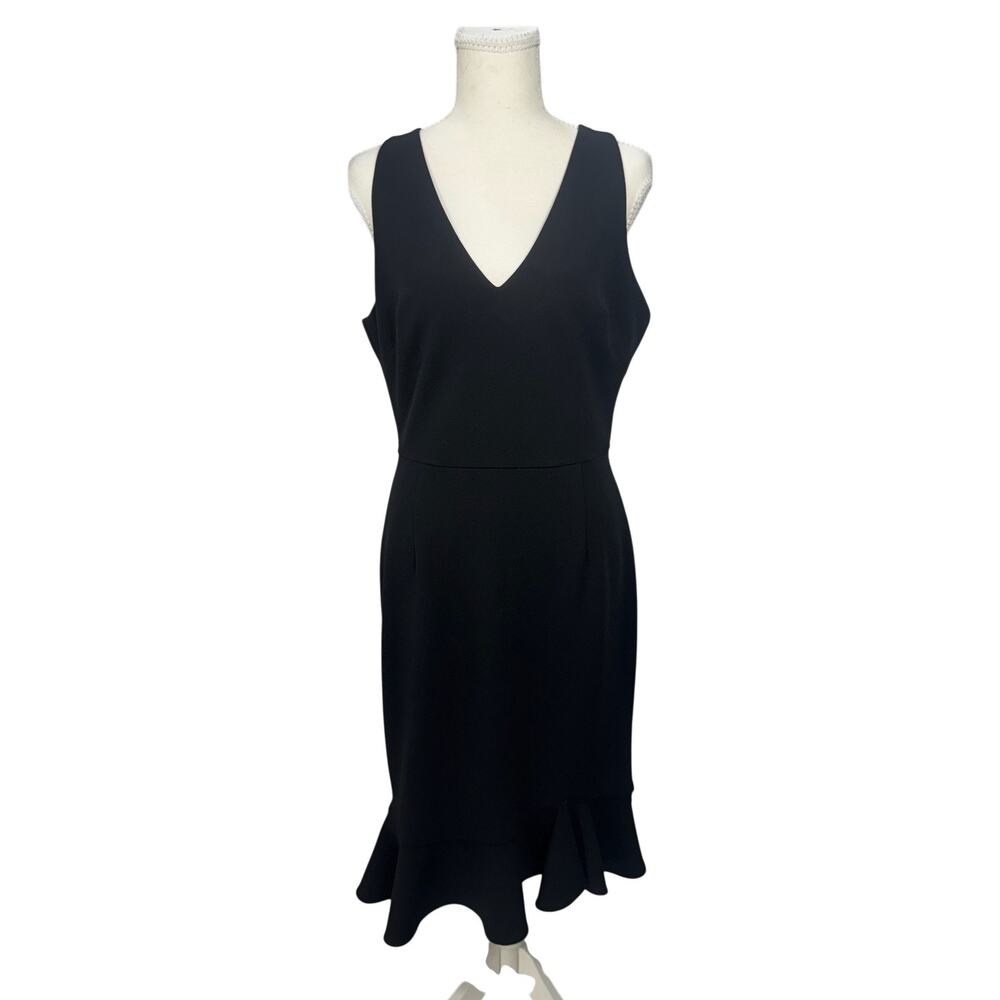 Betsey Johnson Black Scuba Crepe V-Neck Flounce Hem Midi Dress 6 Event Occasion - Picture 3 of 16